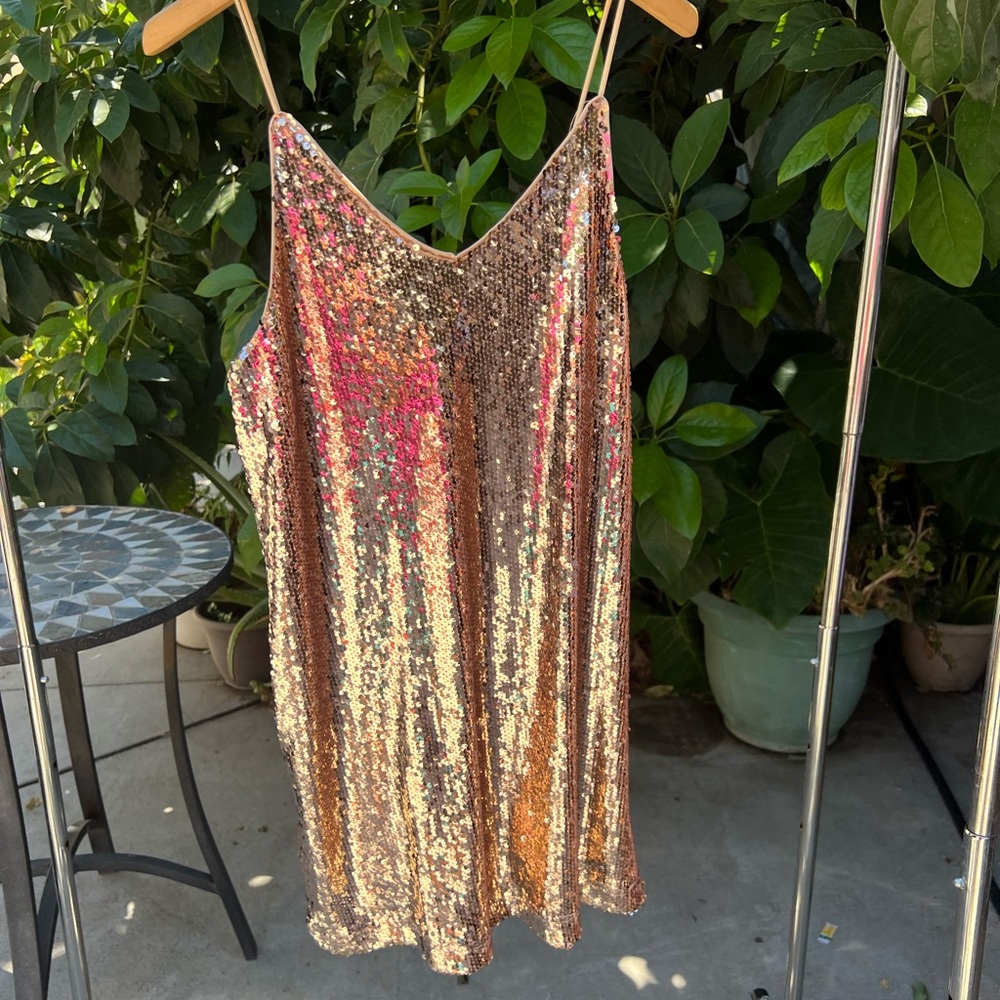 Francesca’s sequin mini dress in gold